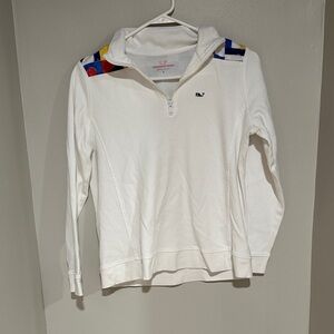 Vineyard Vines White Zip-Up Sweater with Colorful Accents. Size S.
